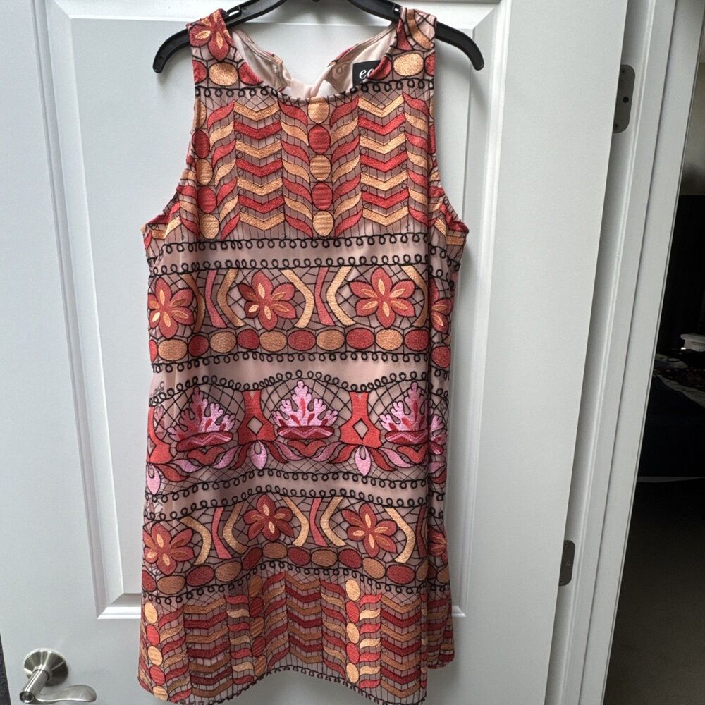 ECI New York Dress Women’s Size XL Sleeveless Orange Floral Lined‎ Summer